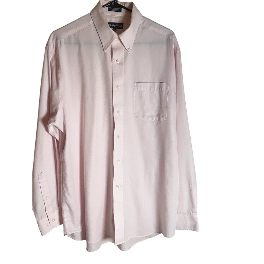 Meeting Street Mens Dress Shirt‎ 16 34/35 Pink Wrinkle Free Stain Resistant EUC